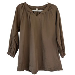 Kate Quinn Organic Cotton Split Neck Tunic Blouse Brown